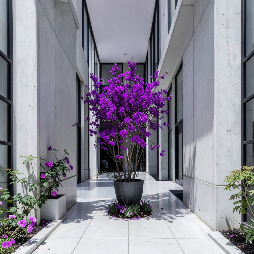 Simple flowers placed near a doorway, soft pink and green hues, gentle and reflective mood